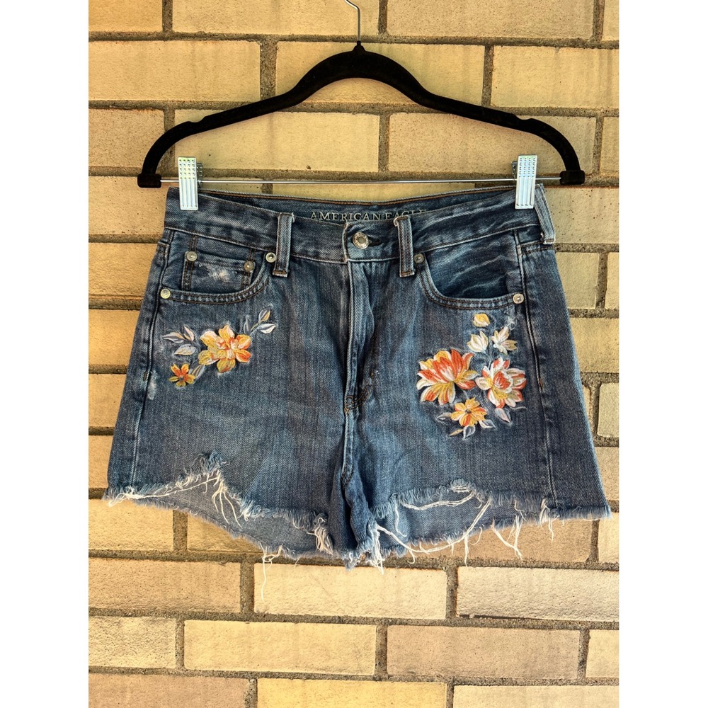 American Eagle Outfitters Distressed Denim Shorts with Floral Embroidery
